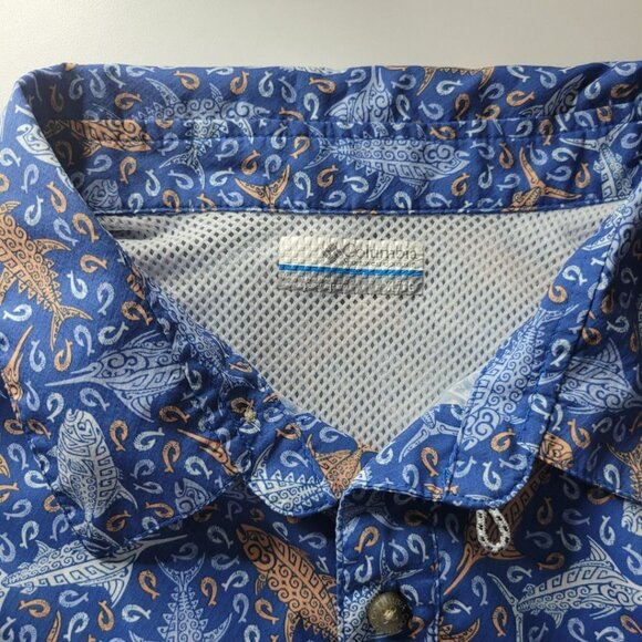 Columbia Fishing Shirt Button Down Mens XL Deep Sea Ocean Sword Tuna Hawaiian - Picture 5 of 13
